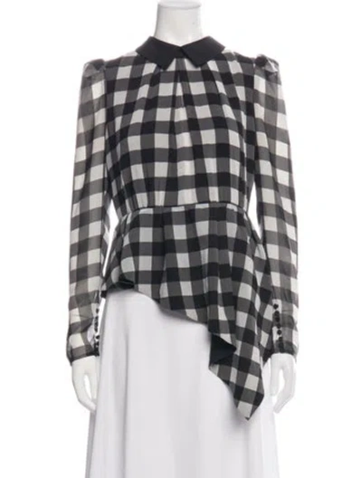 Pre-owned Self-portrait Plaid Print Long Sleeve Blouse In Black