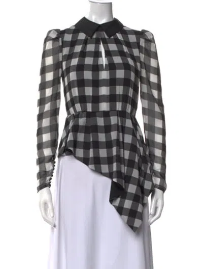 Pre-owned Self-portrait Plaid Print Long Sleeve Blouse In Black