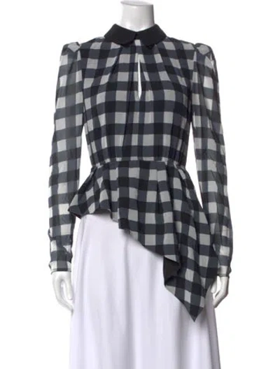 Pre-owned Self-portrait Plaid Print Long Sleeve Blouse In Black/grey