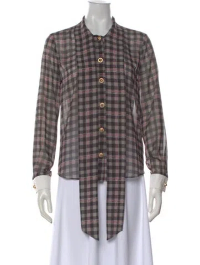 Pre-owned Self-portrait Plaid Print Long Sleeve Blouse In Multi