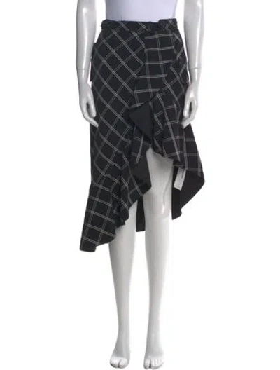 Pre-owned Self-portrait Plaid Print Midi Length Skirt In Black