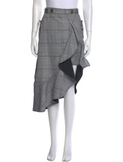 Pre-owned Self-portrait Plaid Print Midi Length Skirt In Black