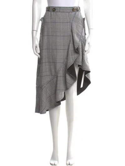 Pre-owned Self-portrait Plaid Print Midi Length Skirt In White