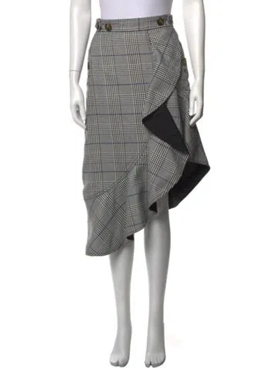 Pre-owned Self-portrait Plaid Print Midi Length Skirt In White