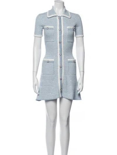Pre-owned Self-portrait Plaid Print Mini Dress In Blue