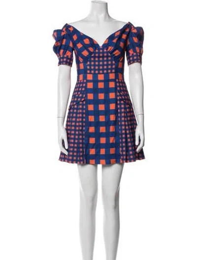 Pre-owned Self-portrait Plaid Print Mini Dress In Blue