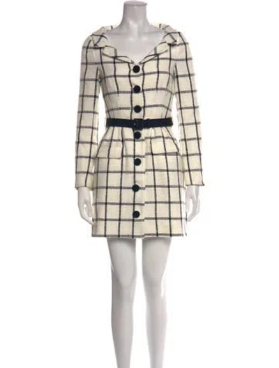 Pre-owned Self-portrait Plaid Print Mini Dress In Neutrals