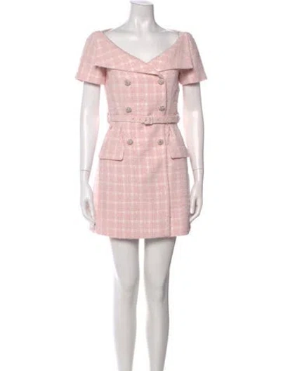 Pre-owned Self-portrait Plaid Print Mini Dress In Pink