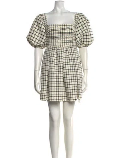 Pre-owned Self-portrait Plaid Print Mini Dress In White
