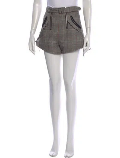 Pre-owned Self-portrait Plaid Print Mini Shorts In Gray