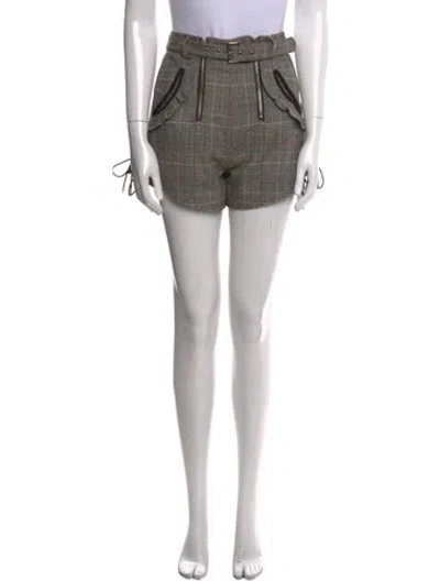 Pre-owned Self-portrait Plaid Print Mini Shorts In Gray