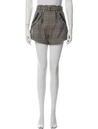 Pre-owned Self-portrait Plaid Print Mini Shorts In Grey