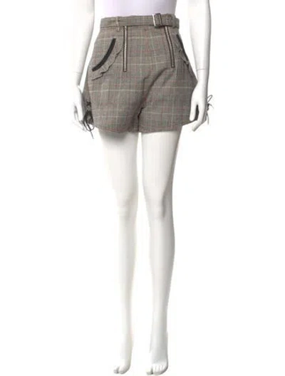 Pre-owned Self-portrait Plaid Print Mini Shorts In Neutral