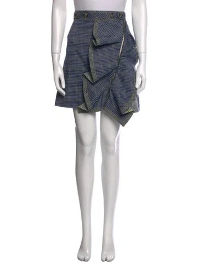 Pre-owned Self-portrait Plaid Print Mini Skirt In Blue