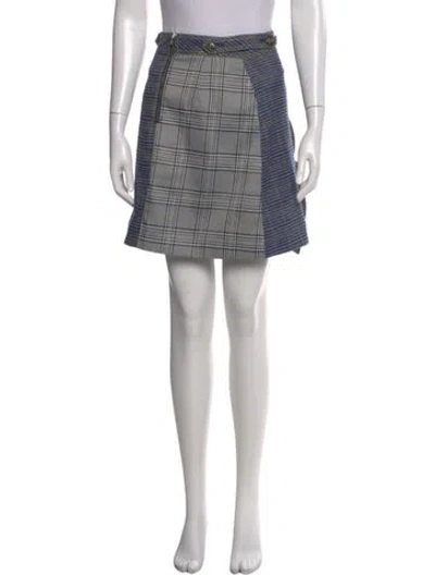 Pre-owned Self-portrait Plaid Print Mini Skirt In Blue