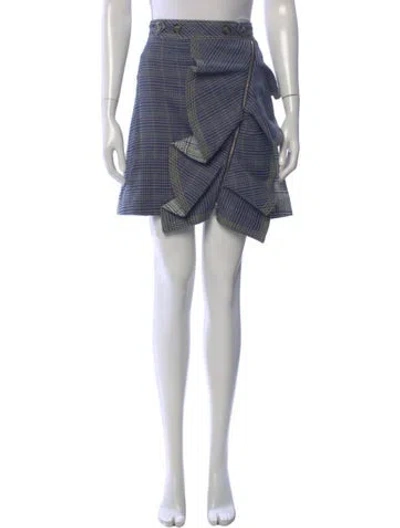 Pre-owned Self-portrait Plaid Print Mini Skirt In Blue