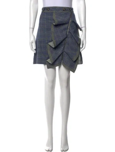 Pre-owned Self-portrait Plaid Print Mini Skirt In Blue