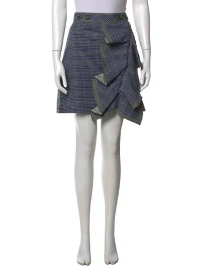 Pre-owned Self-portrait Plaid Print Mini Skirt In Blue