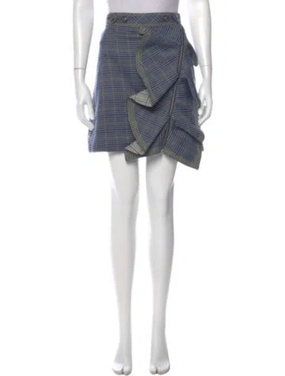 Pre-owned Self-portrait Plaid Print Mini Skirt W/ Tags In Blue