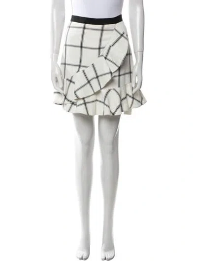 Pre-owned Self-portrait Plaid Print Mini Skirt In White