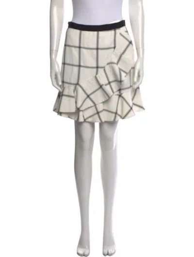 Pre-owned Self-portrait Plaid Print Mini Skirt In White