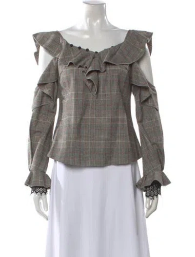 Pre-owned Self-portrait Plaid Print Off-the-shoulder Top In Neutral