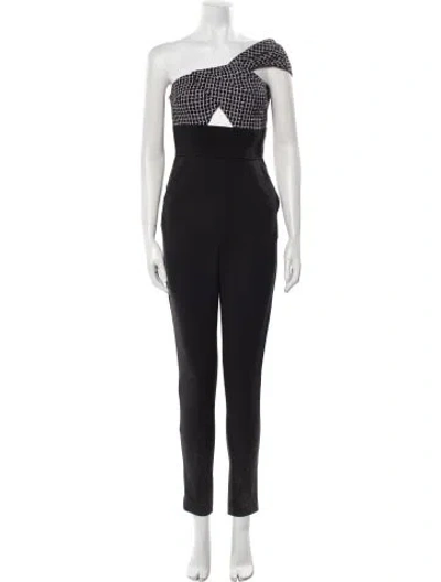 Pre-owned Self-portrait Plaid Print One-shoulder Jumpsuit In Black