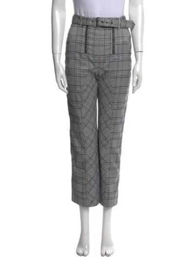 Pre-owned Self-portrait Plaid Print Straight Leg Pants In Gray