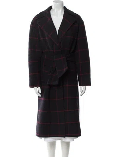 Pre-owned Self-portrait Plaid Print Trench Coat In Blue