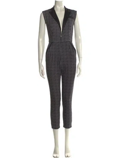 Pre-owned Self-portrait Plaid Print V-neck Jumpsuit In Black
