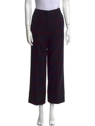 Pre-owned Self-portrait Plaid Print Wide Leg Pants In Blue