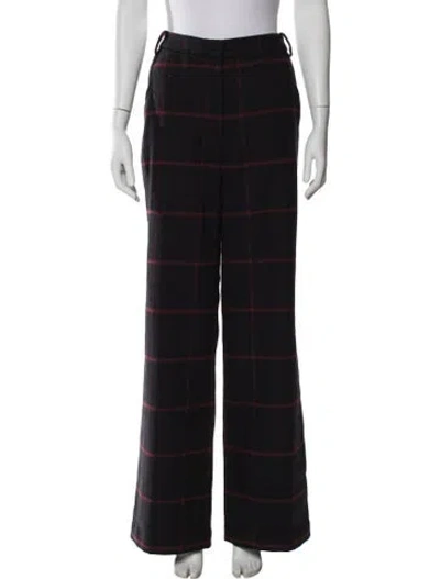 Pre-owned Self-portrait Plaid Print Wide Leg Pants In Blue
