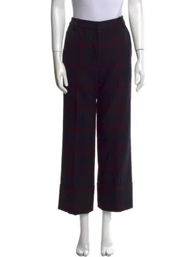 Pre-owned Self-portrait Plaid Print Wide Leg Pants In Blue