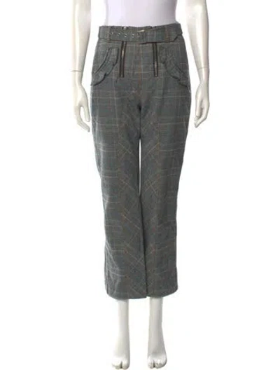 Pre-owned Self-portrait Plaid Print Wide Leg Pants In Gray