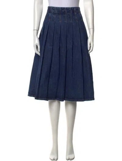 Pre-owned Self-portrait Pleated Accents Midi Length Skirt In Blue