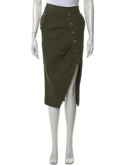 Pre-owned Self-portrait Pleated Accents Midi Length Skirt In Green