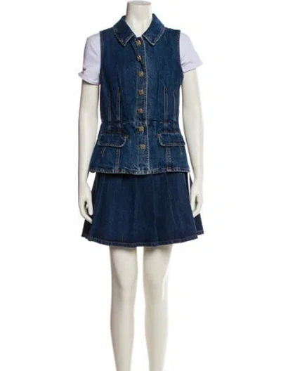 Pre-owned Self-portrait Pleated Accents Skirt Set In Blue