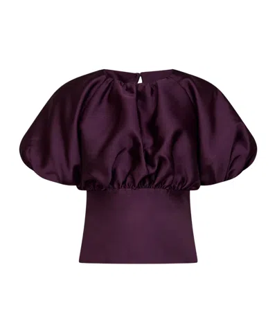 Self-portrait Pleated Balloon-style Blouse In Purple