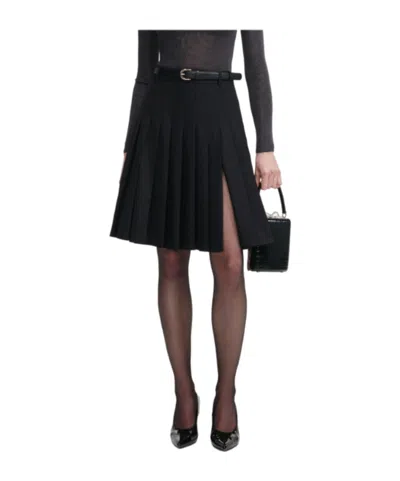 Self-portrait Pleated Belted Midi Skirt In Black