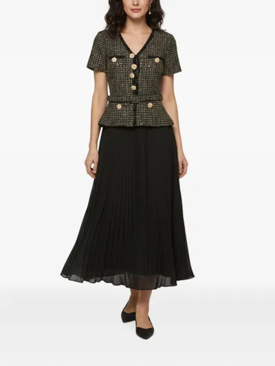 Pre-owned Self-portrait Pleated Boucle Midi Dress In Black