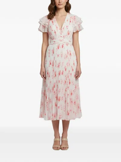 Pre-owned Self-portrait Pleated Floral-print Dress In White