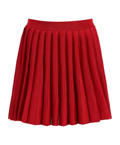 Self-portrait Pleated Knit Mini Skirt In Red