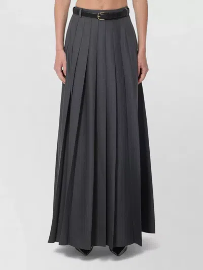 Self-portrait Pleated Maxi Skirt Belt And Slit In Gray