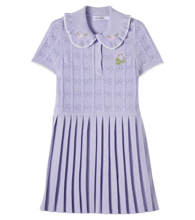Self-portrait Pleated Pointelle Dress In Purple