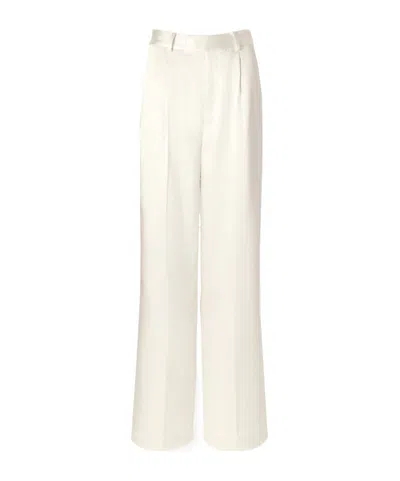 Self-portrait Pleated Satin-finish Tailored Trousers In Yellow