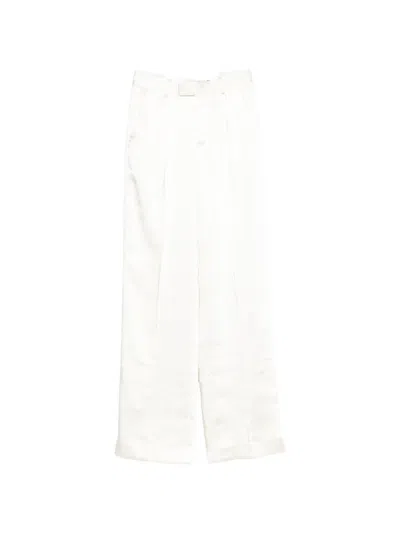 Self-portrait Pleated Satin-finish Tailored Trousers In Neutral