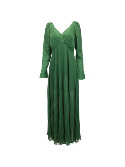 Pre-owned Self-portrait Pleated V-neck Gown In Green