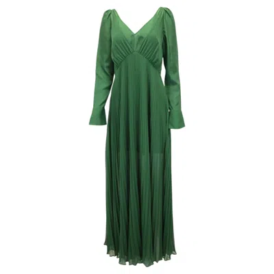 Pre-owned Self-portrait Pleated V-neck Gown In Green Polyester