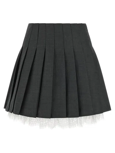 Self-portrait Pleated Wool-blend Skirt In Charcoal