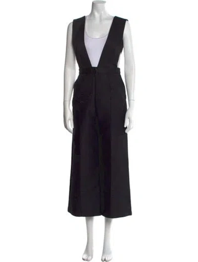 Pre-owned Self-portrait Plunge Neckline Jumpsuit In Black